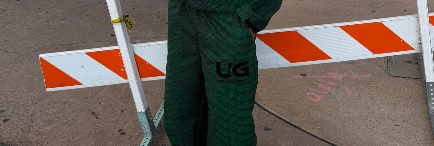 GREEN SNAKESKIN REVERSIBLE RAIN PANTS