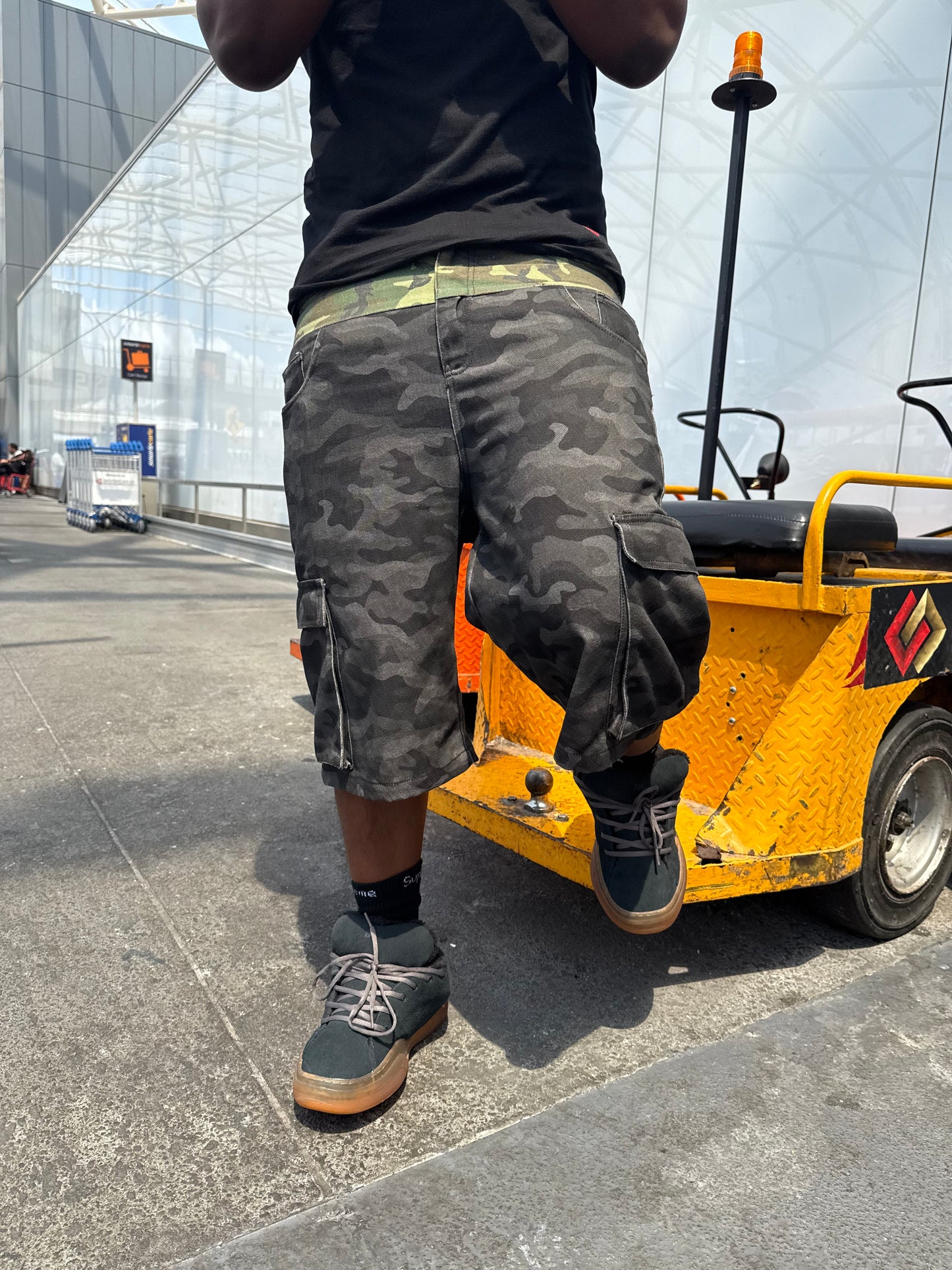 “DUSK” MULTI-CAMO DOUBLE-POCKET CARGO SHORTS
