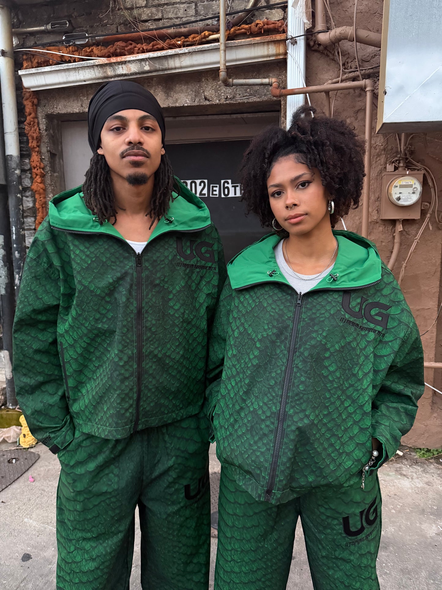 GREEN SNAKESKIN REVERSIBLE RAIN JACKET