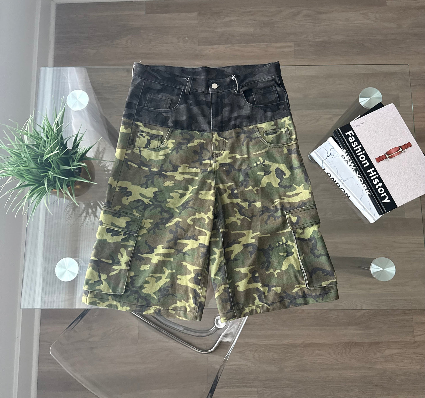 “DAWN” MULTI-CAMO DOUBLE-POCKET CARGO SHORTS