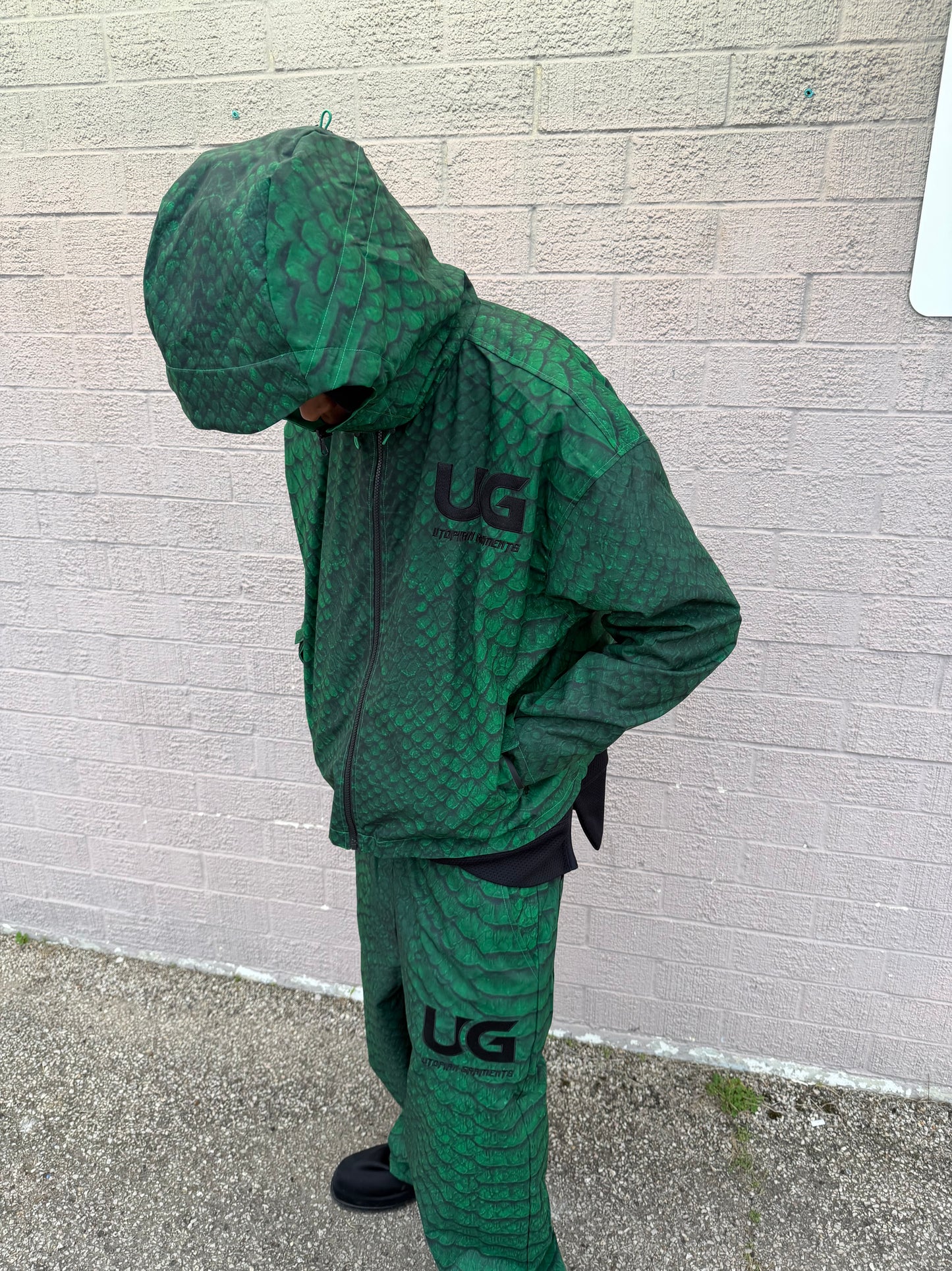 GREEN SNAKESKIN REVERSIBLE RAIN PANTS