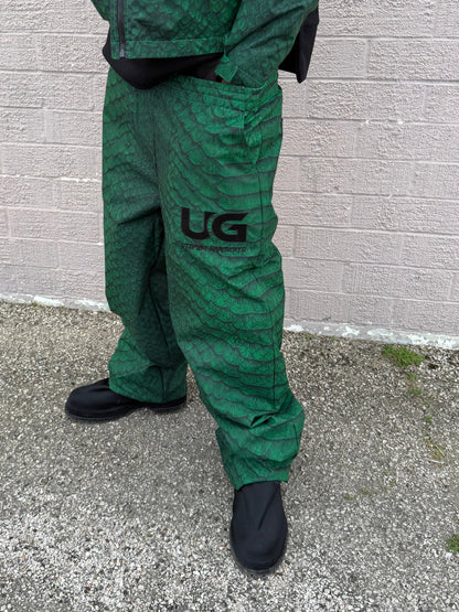 GREEN SNAKESKIN REVERSIBLE RAIN PANTS