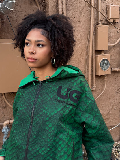 GREEN SNAKESKIN REVERSIBLE RAIN JACKET