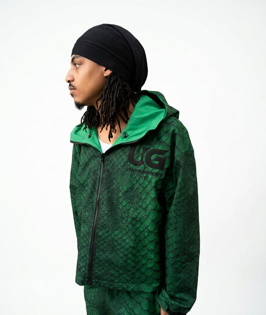 GREEN SNAKESKIN REVERSIBLE RAIN JACKET