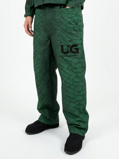 GREEN SNAKESKIN REVERSIBLE RAIN PANTS