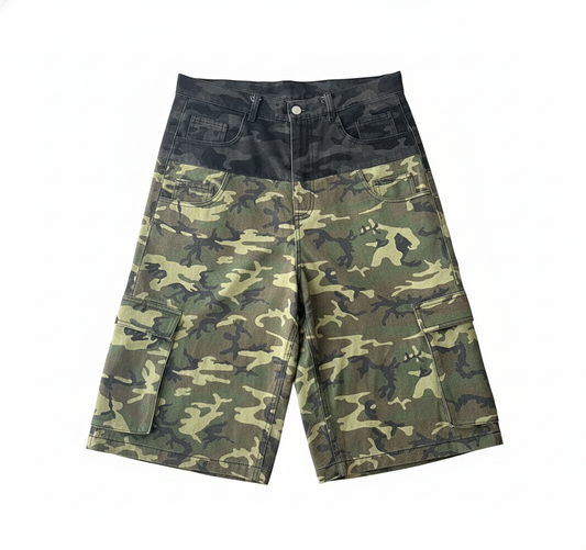 “DAWN” MULTI-CAMO DOUBLE-POCKET CARGO SHORTS